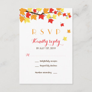 Carte RSVP de mariage blanc Feuille d'érable autom