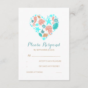 Carte RSVP de mariage blanc marine Coeur marin