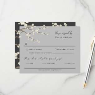 Carte RSVP de mariage blanc Sakura cerise en fleur