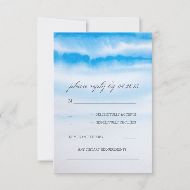 carte RSVP de mariage bleu d'eau moderne (Devant)