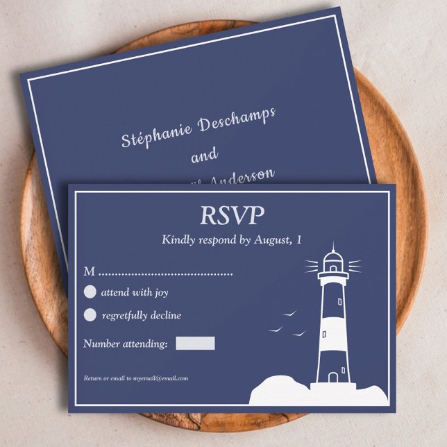 Carte RSVP de mariage bleu Lighthouse Navy (Lighthouse Navy Blue Wedding RSVP Card)