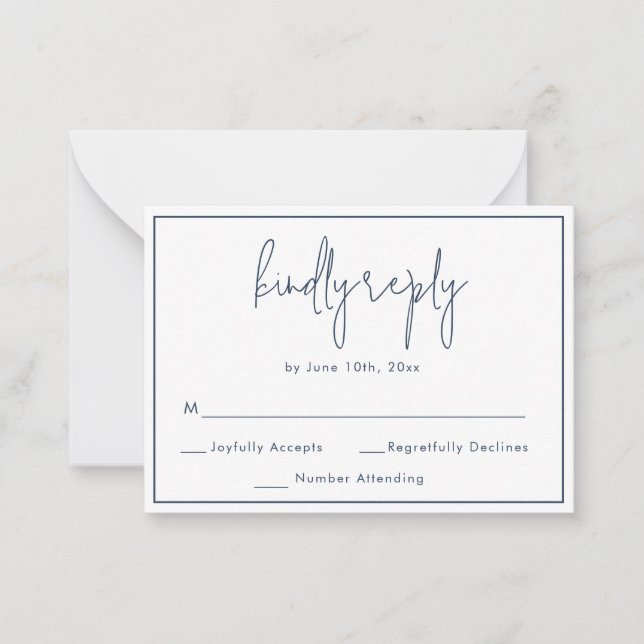 Carte RSVP de mariage bleu marine BUDGET (Devant)