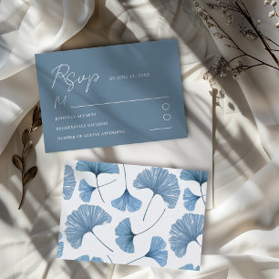Carte RSVP de mariage bleu moderne Ginkgo Leaf