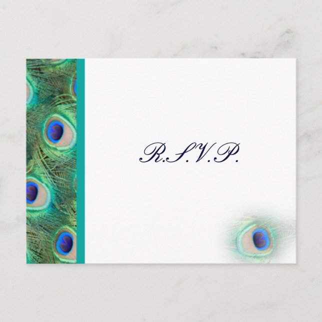 carte rsvp de mariage bleu paon (Devant)