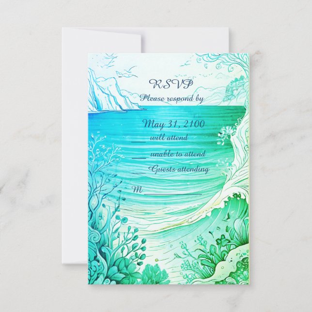 carte rsvp de mariage bleue (Devant)