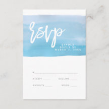 Carte rsvp de mariage Blue Watercolor, carte répon