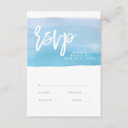 Carte rsvp de mariage Blue Watercolor, carte répon