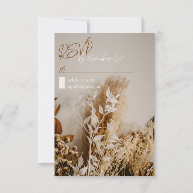 Carte RSVP de mariage Boho Rustique Fleurs séchées (Devant)