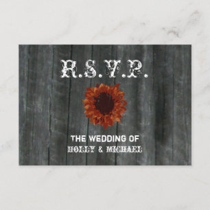 Carte RSVP de mariage - Bois d'arbre et tournesol
