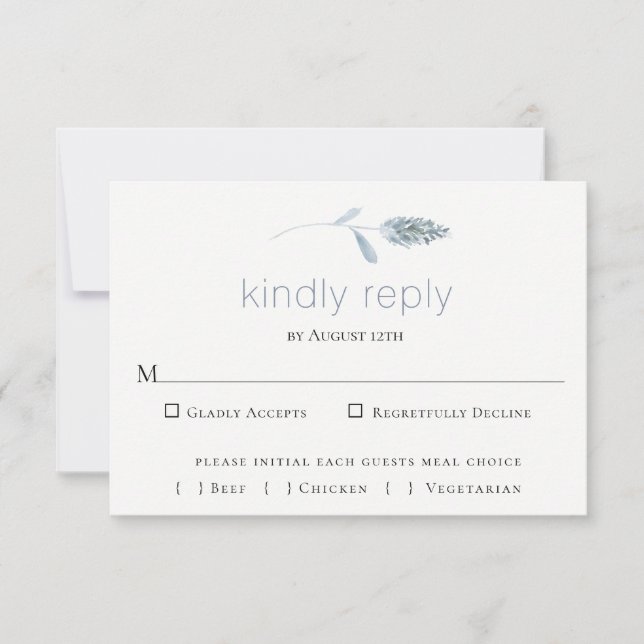 Carte RSVP de mariage botanique bleu ardoise (Devant)