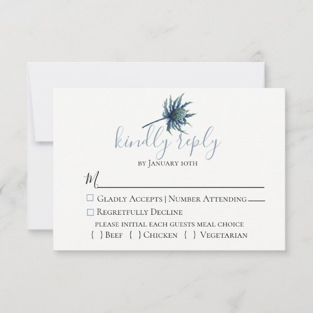 Carte RSVP de mariage botanique de chardon bleu (Devant)