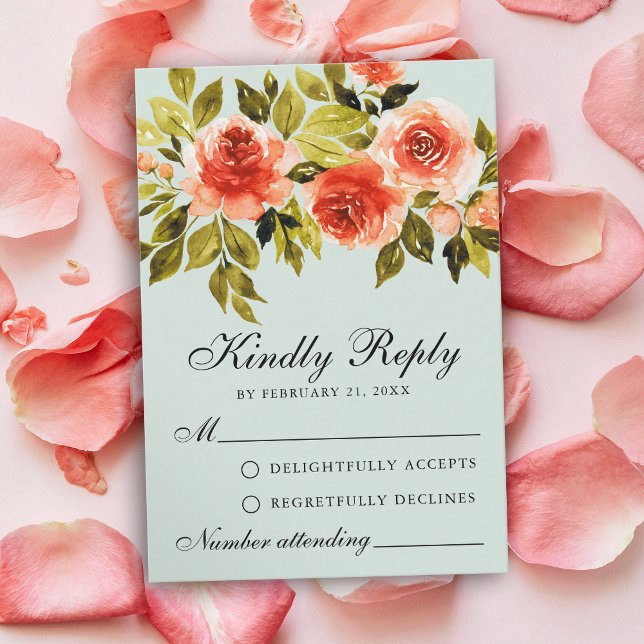 Carte RSVP de mariage botanique Red Roses Watercol (Créateur téléchargé)