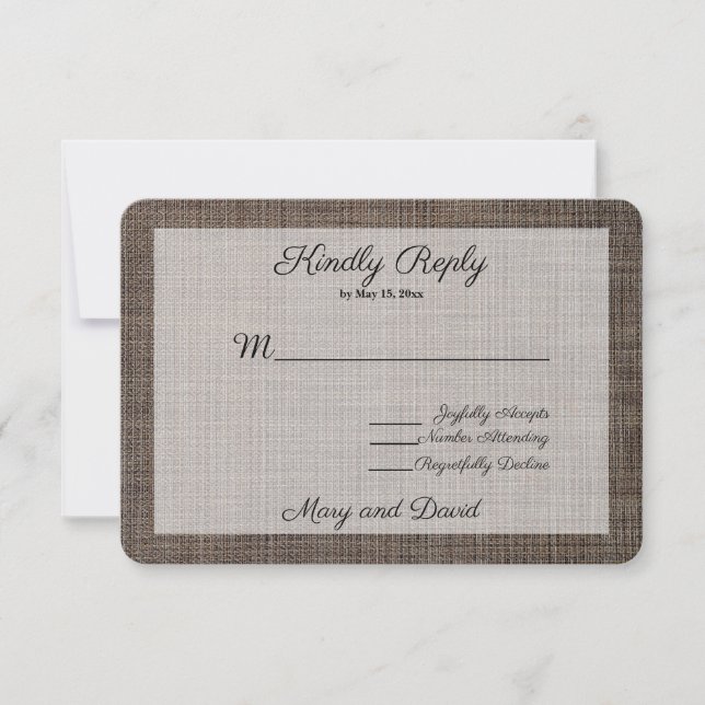 Carte RSVP de mariage Brown rustique (Devant)