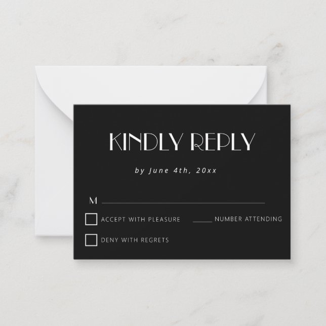 Carte RSVP de mariage budgétaire simple noir (Devant)