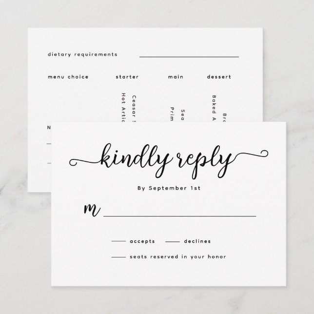 Carte RSVP de mariage calligraphie minimaliste (Devant / Derrière)