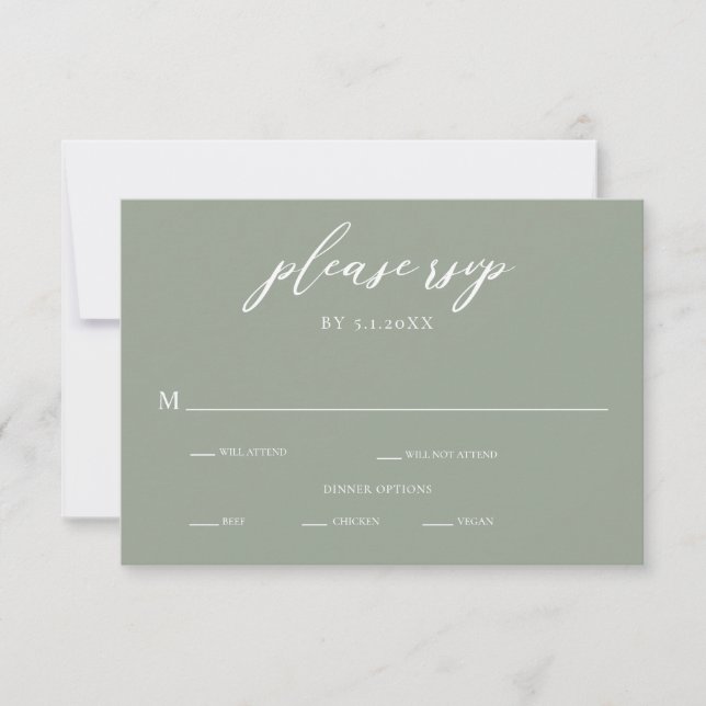 Carte RSVP de mariage Calligraphie verte Sage (Devant)