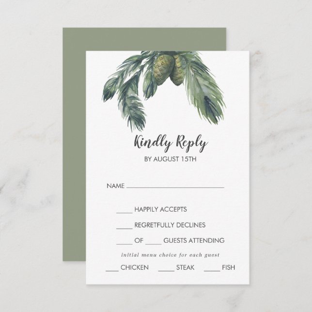 Carte RSVP de mariage Choix de menu de verdure d'h (Devant / Derrière)