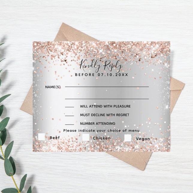 Carte RSVP de mariage choy rose or en argent (Créateur téléchargé)