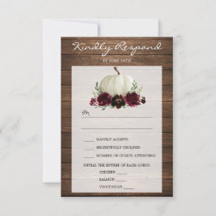 Carte RSVP de mariage Citrouille en bois rustique