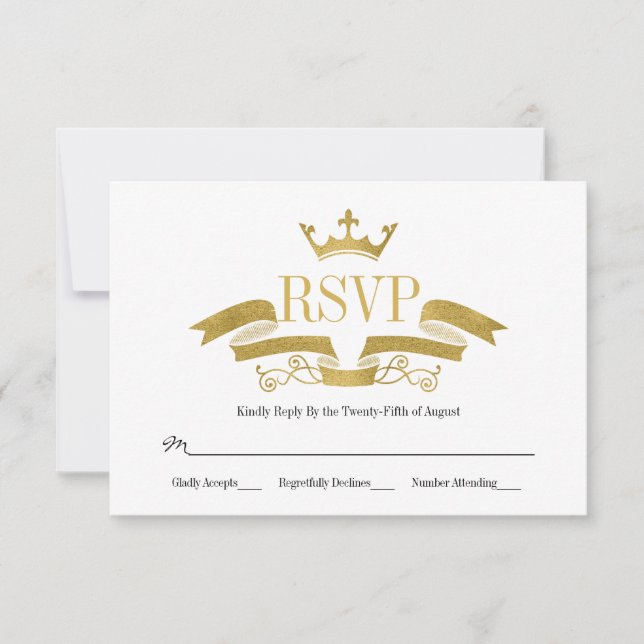 Carte RSVP de mariage classique Gold Crest (Devant)