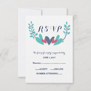 Carte RSVP de mariage Coeurs et vignes