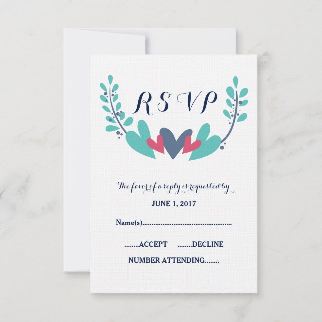 Carte RSVP de mariage Coeurs et vignes (Devant)
