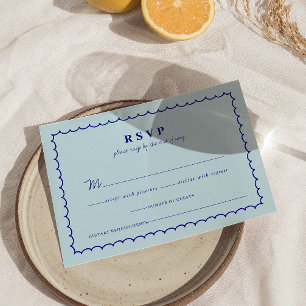 Carte RSVP de Mariage Coquille Bleue Moderne Médit