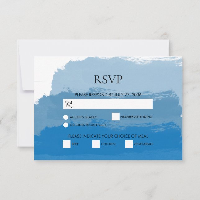 Carte RSVP de mariage couleur d'aquarelle bleu de  (Devant)