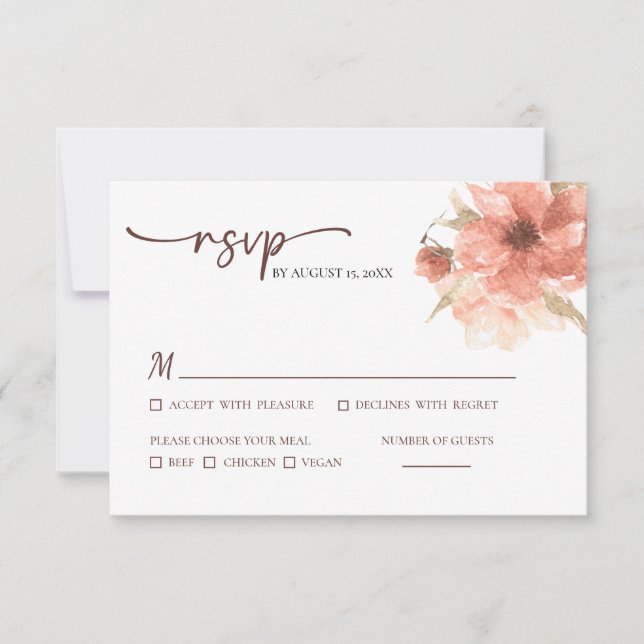 Carte RSVP de mariage couleur Rose d'aquarelle Dus (Devant)