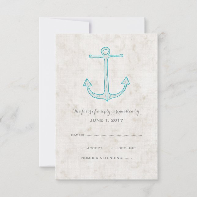 Carte RSVP de mariage d'Ancre turquoise rustique (Devant)