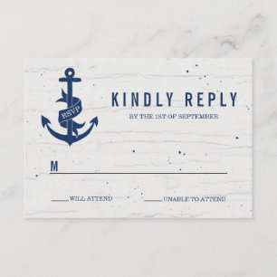Carte RSVP de mariage d'Ancres rustiques / Marine