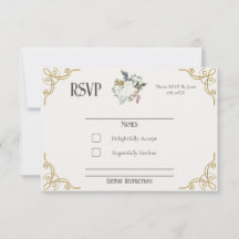Carte RSVP de mariage dans le jardin doré