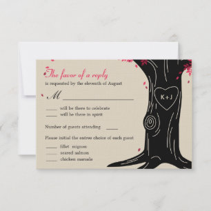 Carte RSVP de mariage de chêne avec menu - Fuchsia