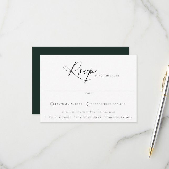 Carte RSVP de mariage de choix de repas (Devant/Arrière en situation)