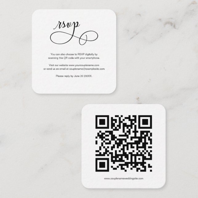 Carte RSVP de mariage de code QR de script de budg (Devant / Derrière)