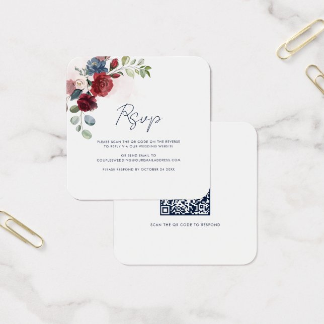 Carte RSVP de mariage de code QR floral (Bureau)