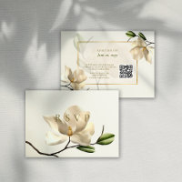 Carte RSVP de Mariage de code QR Magnolia blanc or