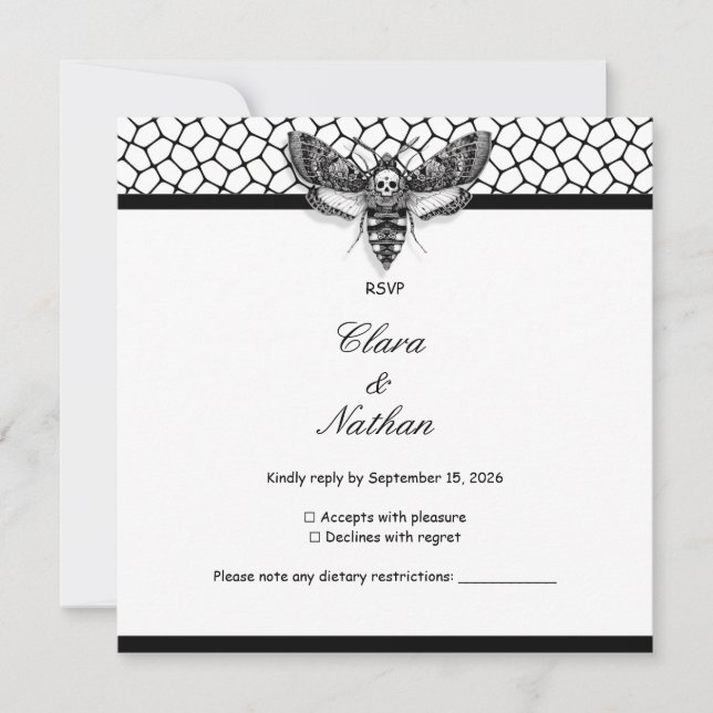 Carte RSVP de mariage de crâne gothique de la teig (Devant)
