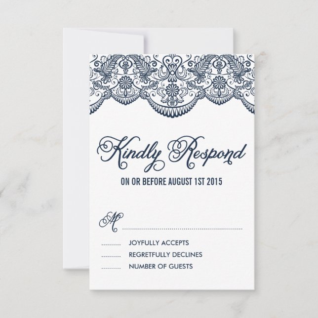 Carte RSVP de mariage de dentelle de la Marine Bro (Devant)
