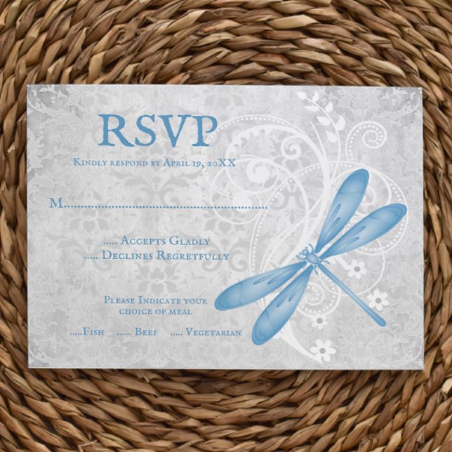Carte RSVP de mariage de libellules bleues (Blue Dragonfly Wedding RSVP Card)