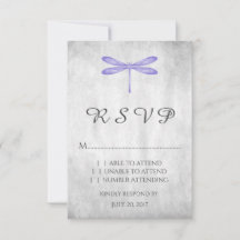 Carte RSVP de mariage de libellules violettes