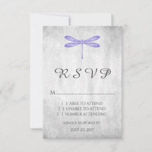 Carte RSVP de mariage de libellules violettes