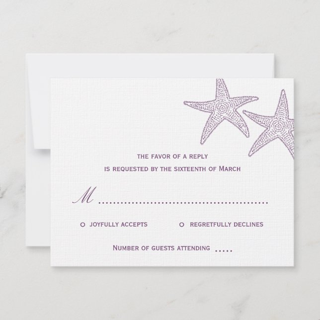 Carte RSVP de mariage de poisson d'étoile - violet (Devant)