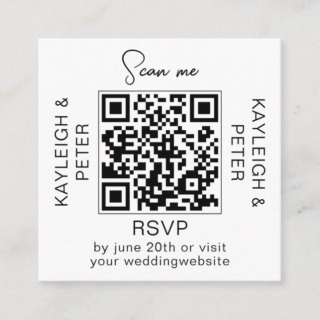 Carte RSVP de mariage de police de code QR (Devant)