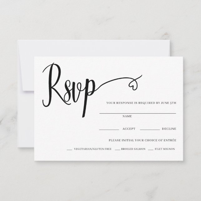 Carte Rsvp De Mariage De Script Coeur Minimal (Devant)
