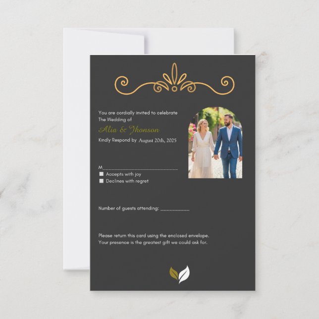 Carte RSVP de mariage de script élégant (Devant)