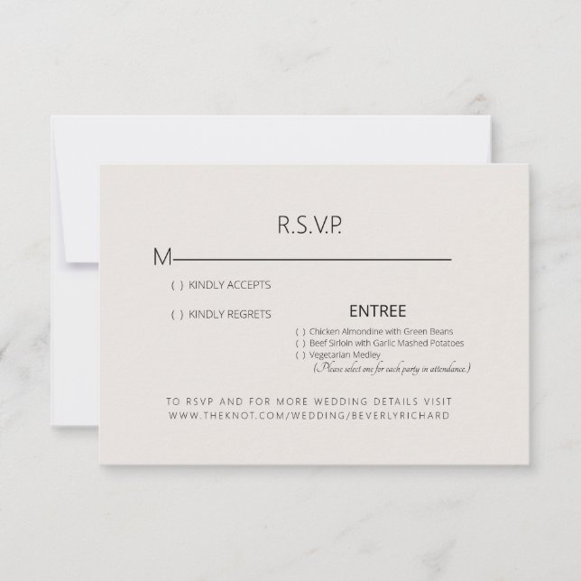 Carte RSVP de mariage de simplicité beige (Devant)