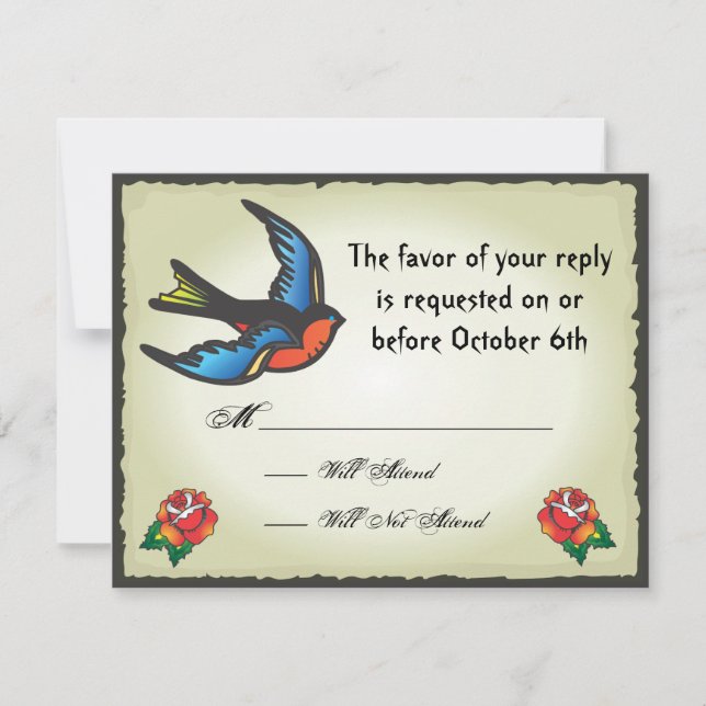 Carte RSVP de mariage de tatouage (Devant)