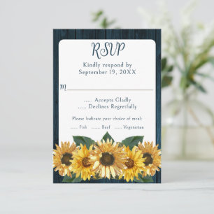 Carte RSVP de mariage de tournesol bleu rustique