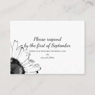 Carte RSVP de mariage de tournesol noir et blanc